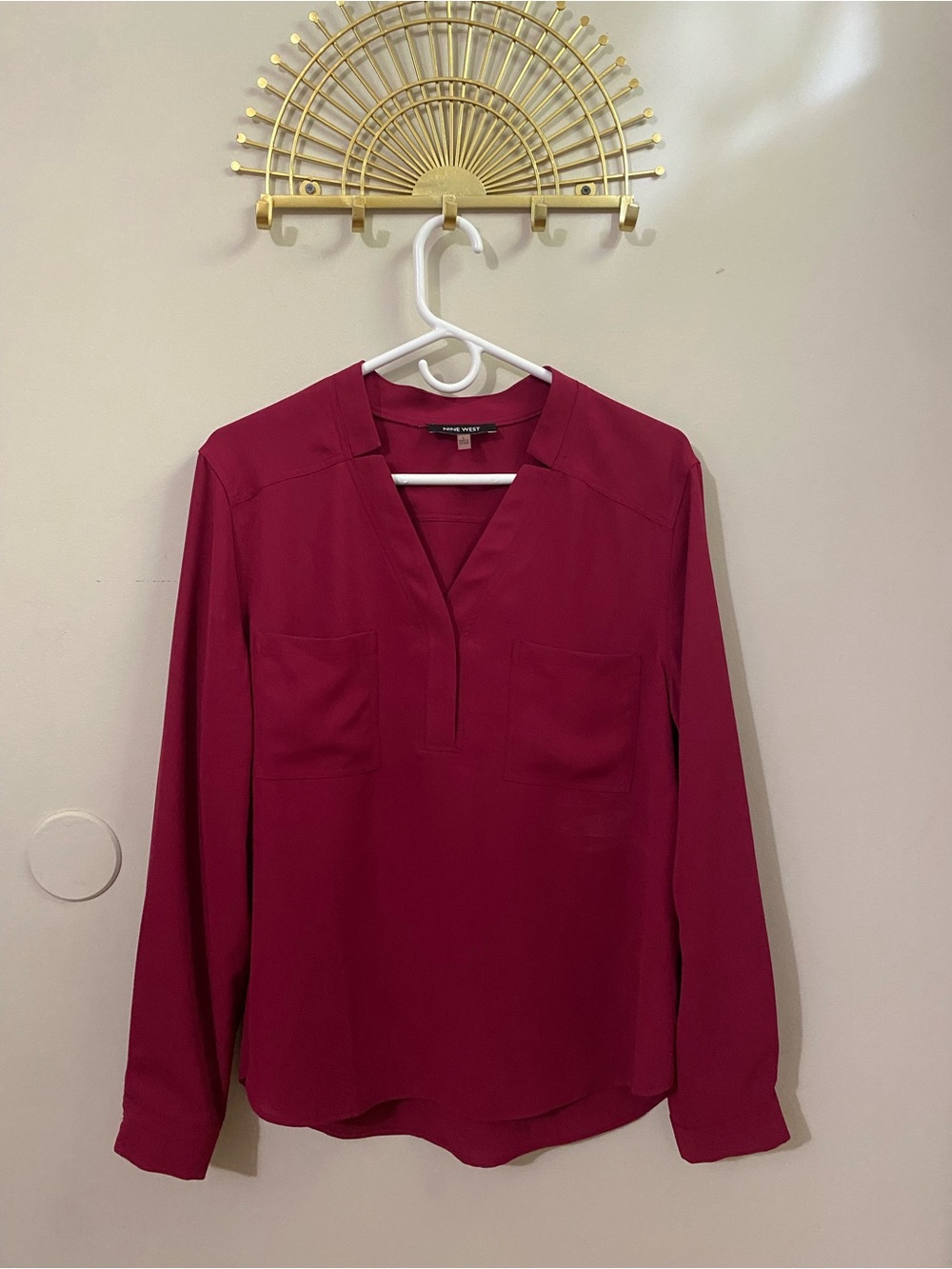 Nine West Women's Long-Sleeve Split V-Neck Blouse - Berry